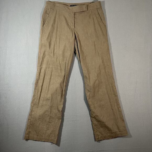 Eileen Fisher‎ Linen Straight Leg Tan Size 12 Clasp Closure Mid Rise Stretch - Picture 1 of 11